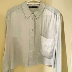 Zara Women Satin Sky/Light Blue Shirt Zara Women Top Women Clothes